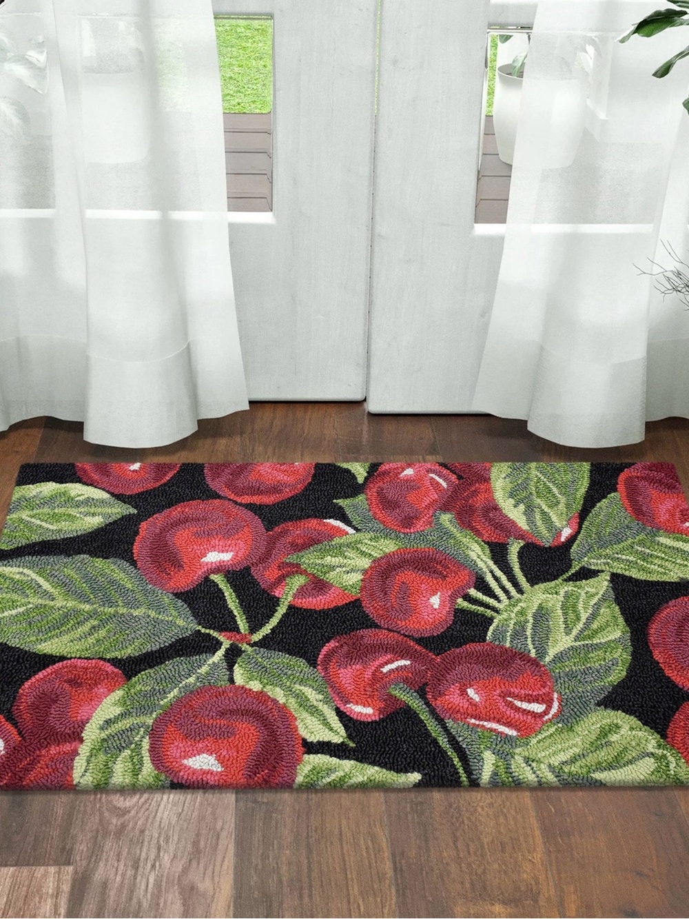 Spring Hooked Accent Rug Red Cherry Pattern
